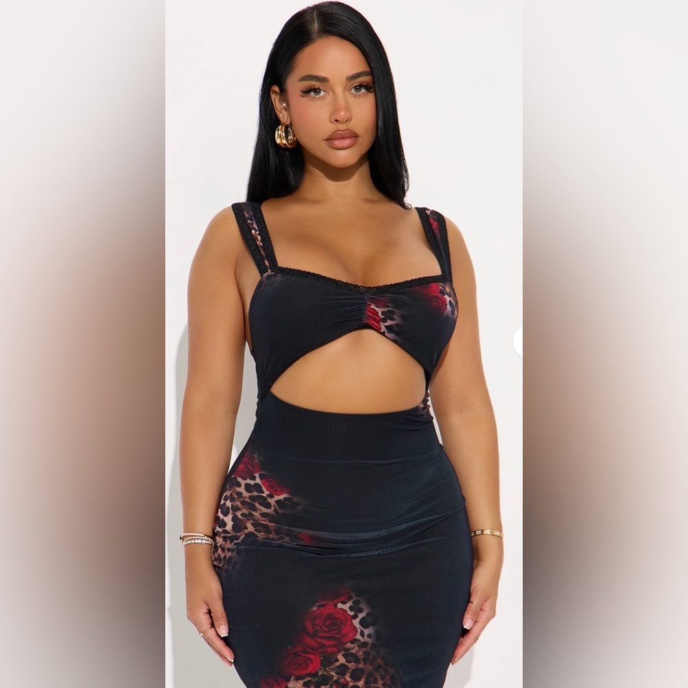 Fashion Nova Black and Red Midi Dress - Picture 2 of 5